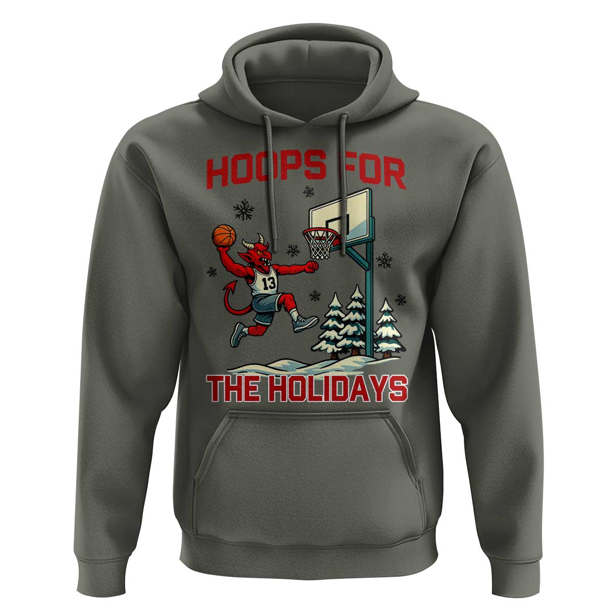 Funny Christmas Basketball Jersey Devil Hoodie Hoops For The Holidays - Wonder Print Shop