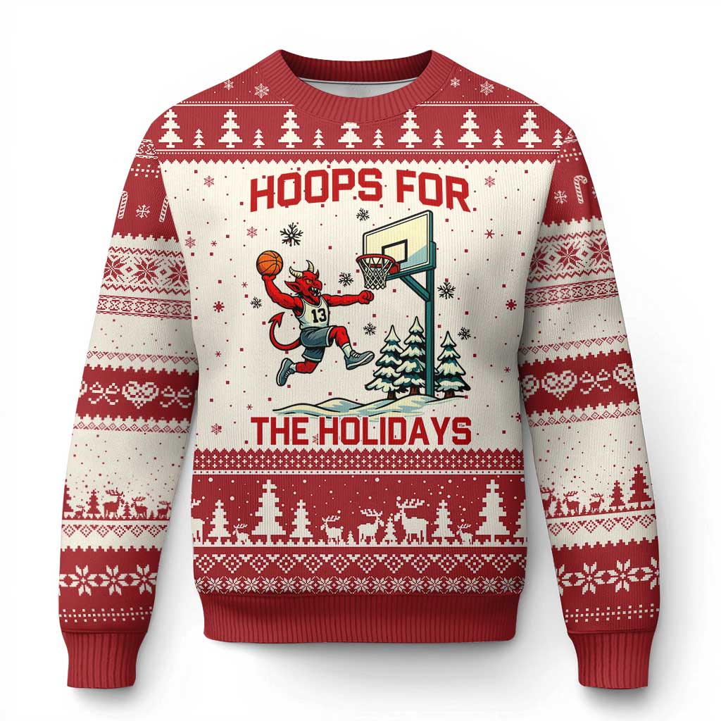 Funny Christmas Basketball Jersey Devil Ugly Christmas Sweater Hoops For The Holidays - Wonder Print Shop