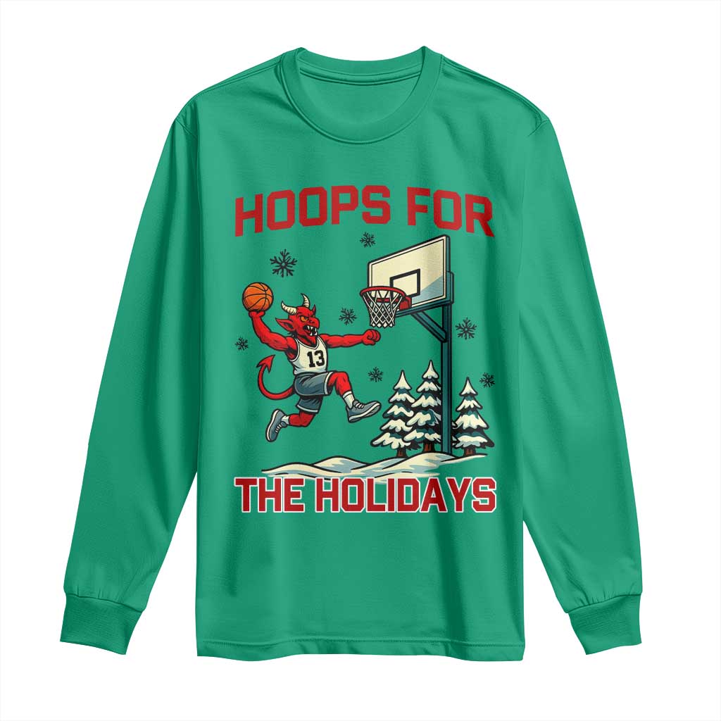 Funny Christmas Basketball Jersey Devil Long Sleeve Shirt Hoops For The Holidays - Wonder Print Shop