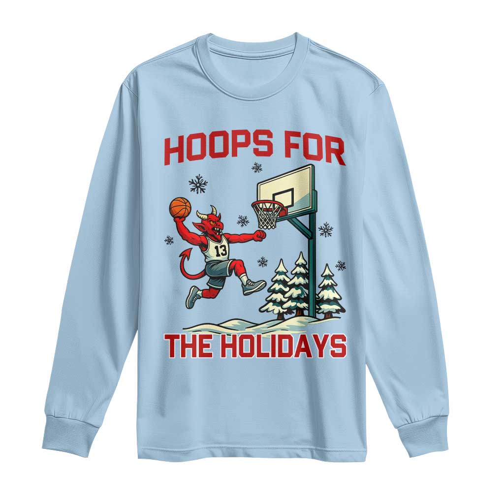 Funny Christmas Basketball Jersey Devil Long Sleeve Shirt Hoops For The Holidays - Wonder Print Shop