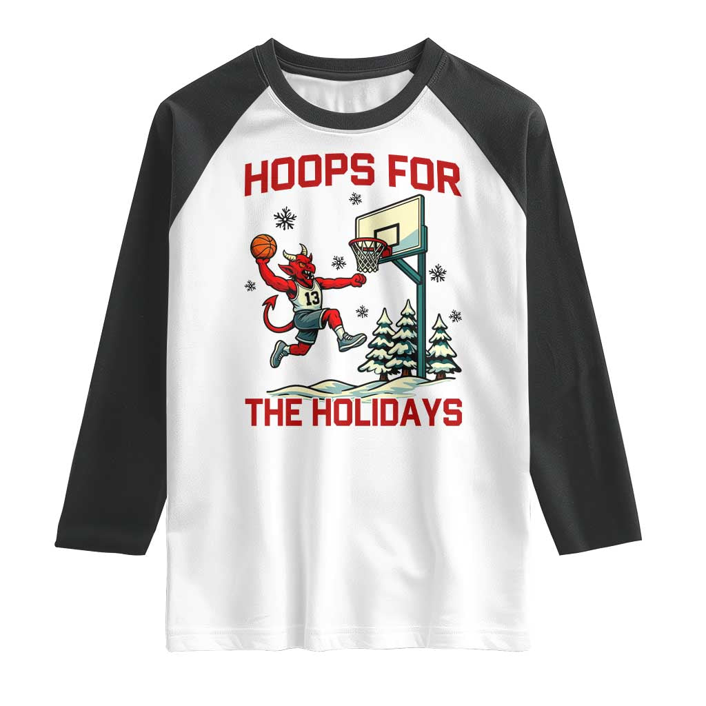 Funny Christmas Basketball Jersey Devil Raglan Shirt Hoops For The Holidays - Wonder Print Shop