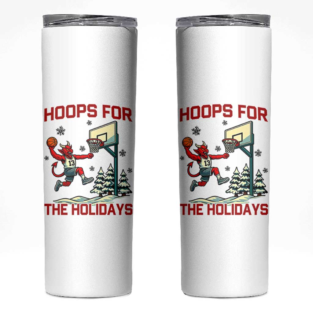 Funny Christmas Basketball Jersey Devil Skinny Tumbler Hoops For The Holidays