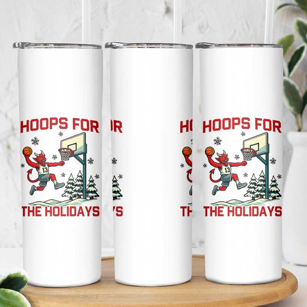 Funny Christmas Basketball Jersey Devil Skinny Tumbler Hoops For The Holidays