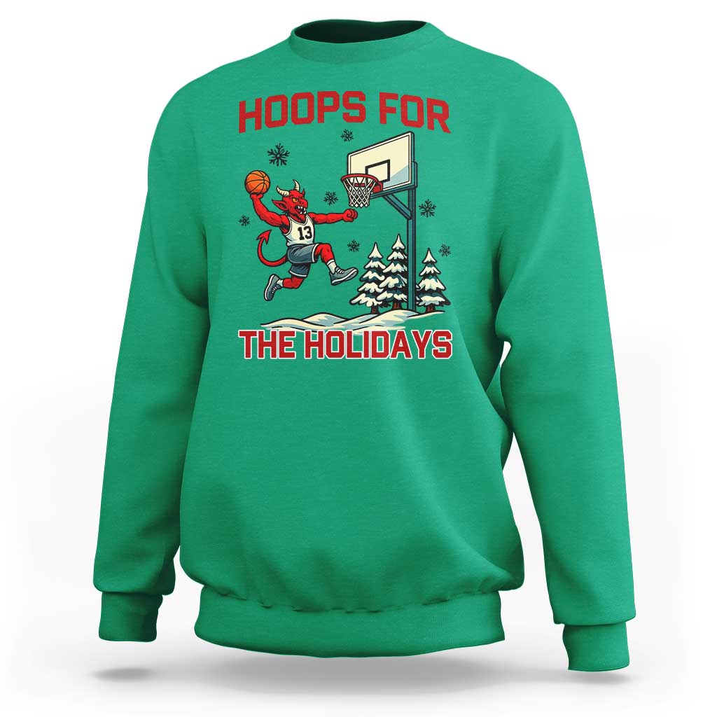 Funny Christmas Basketball Jersey Devil Sweatshirt Hoops For The Holidays - Wonder Print Shop