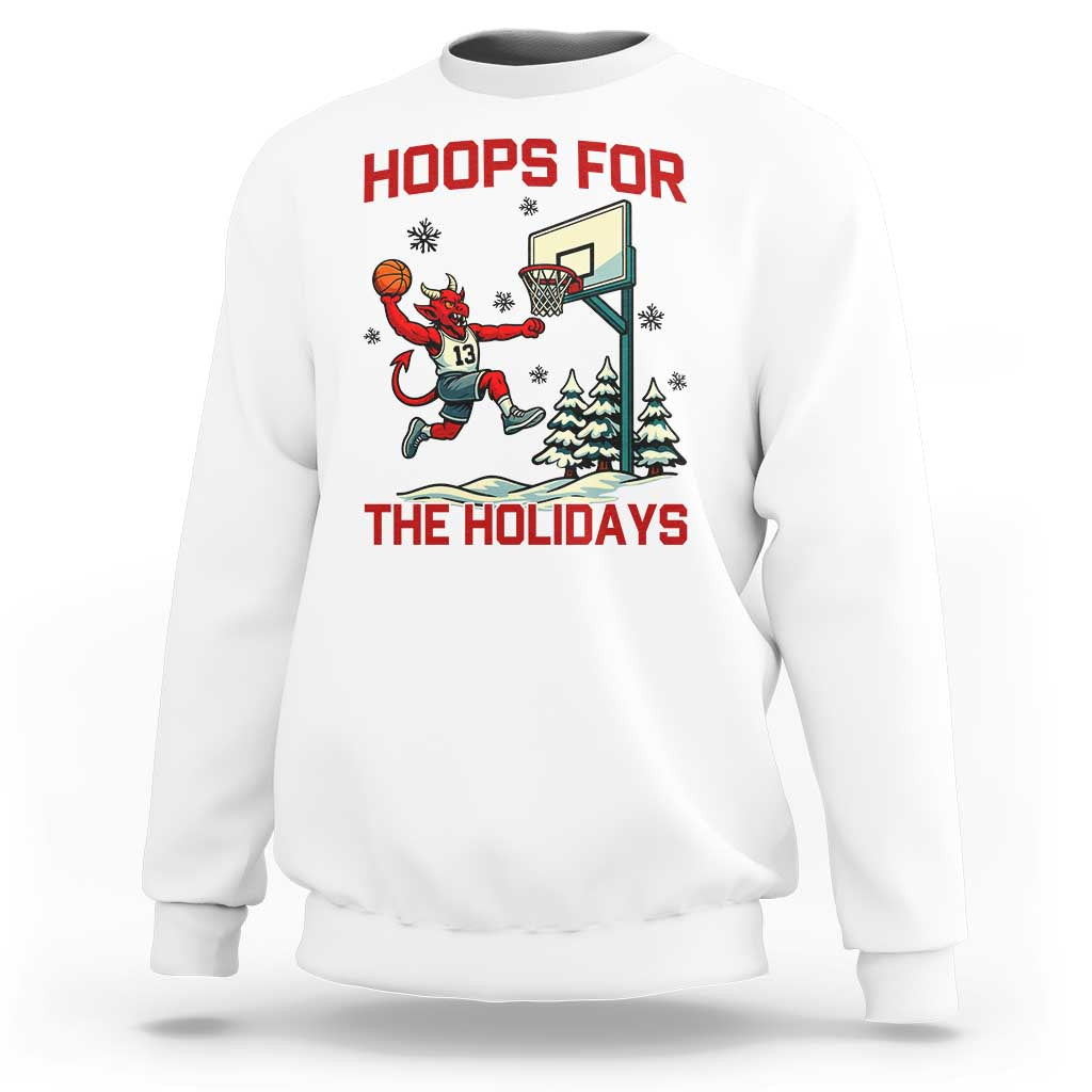 Funny Christmas Basketball Jersey Devil Sweatshirt Hoops For The Holidays - Wonder Print Shop