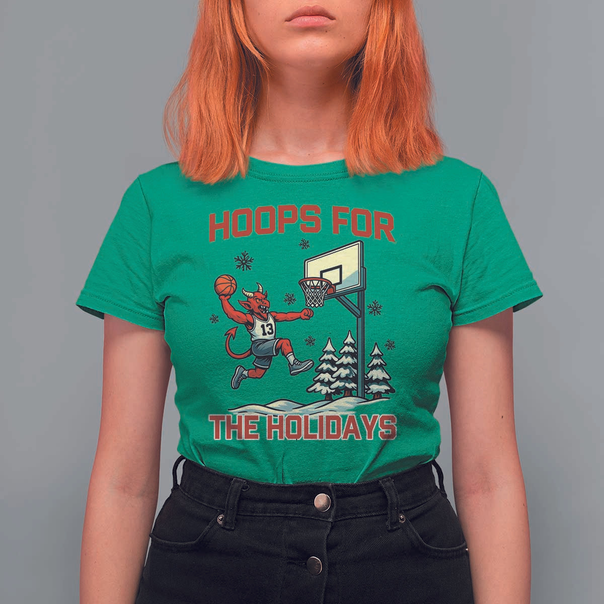 Funny Christmas Basketball Jersey Devil T Shirt For Women Hoops For The Holidays - Wonder Print Shop