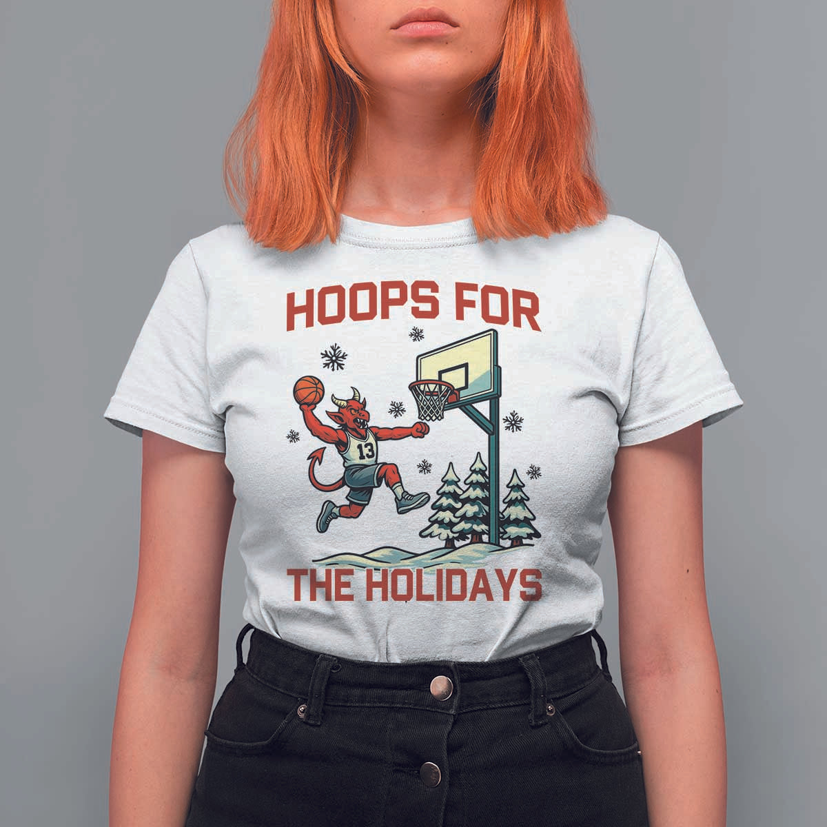 Funny Christmas Basketball Jersey Devil T Shirt For Women Hoops For The Holidays - Wonder Print Shop