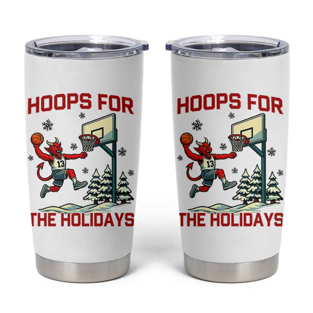 Funny Christmas Basketball Jersey Devil Tumbler Cup Hoops For The Holidays