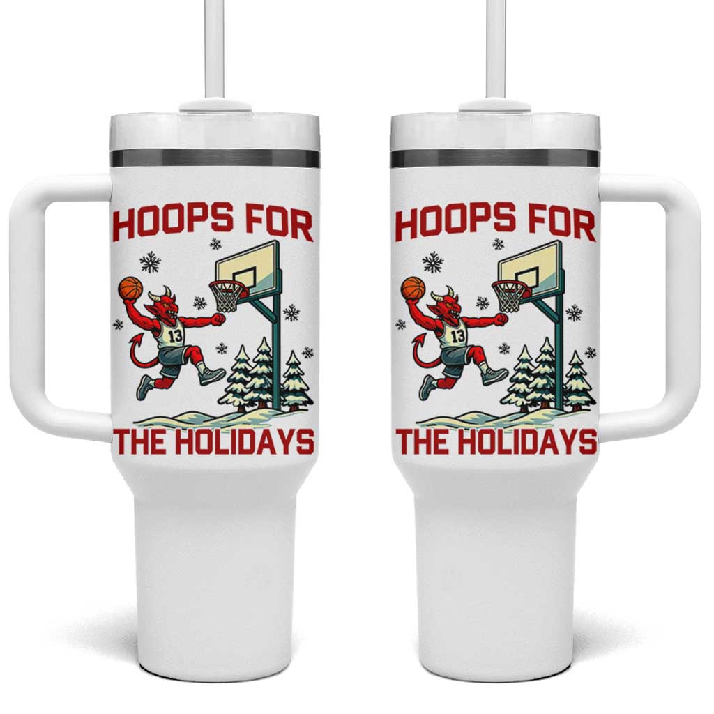 Funny Christmas Basketball Jersey Devil Tumbler With Handle Hoops For The Holidays