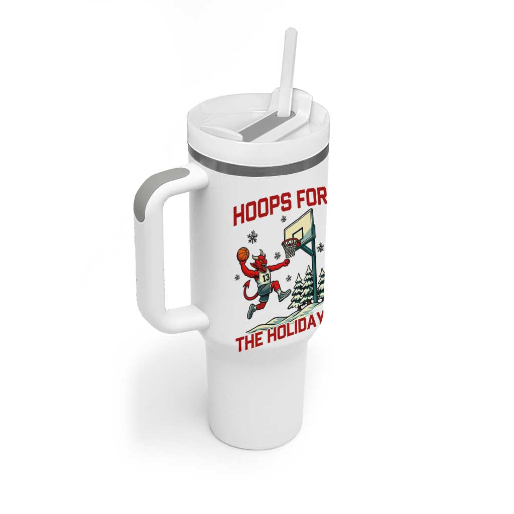 Funny Christmas Basketball Jersey Devil Tumbler With Handle Hoops For The Holidays