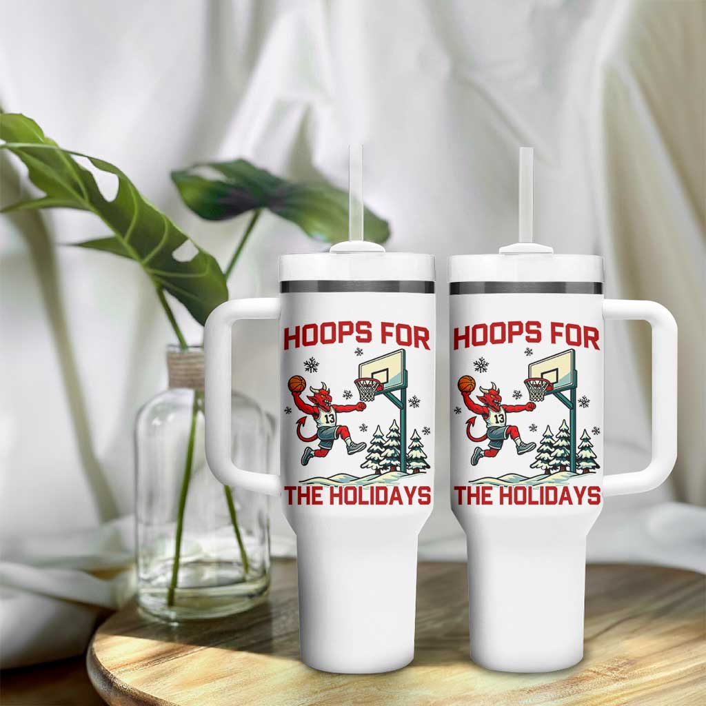 Funny Christmas Basketball Jersey Devil Tumbler With Handle Hoops For The Holidays