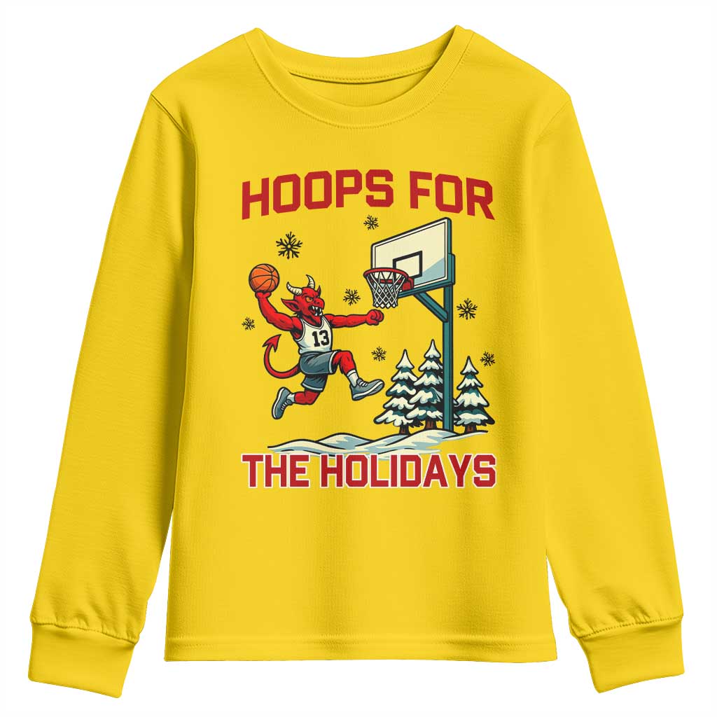 Funny Christmas Basketball Jersey Devil Youth Sweatshirt Hoops For The Holidays - Wonder Print Shop