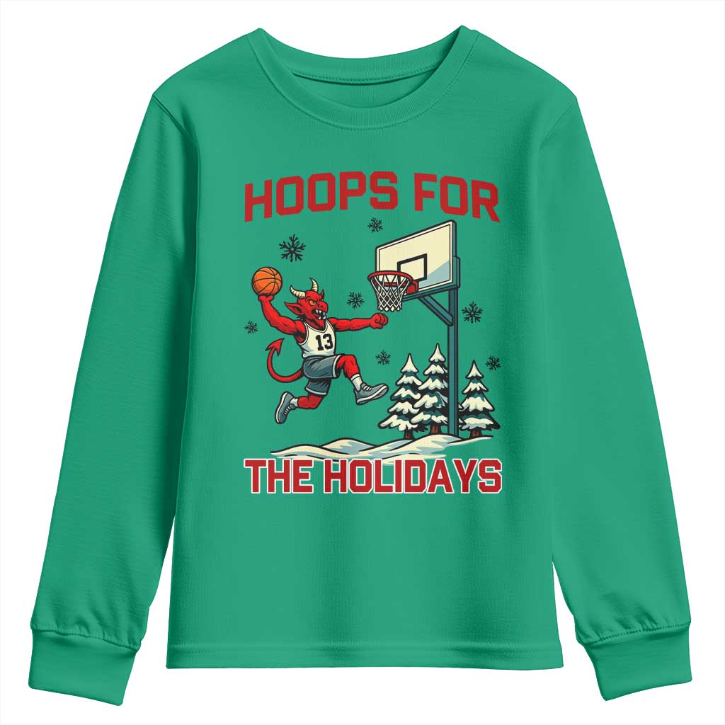 Funny Christmas Basketball Jersey Devil Youth Sweatshirt Hoops For The Holidays - Wonder Print Shop