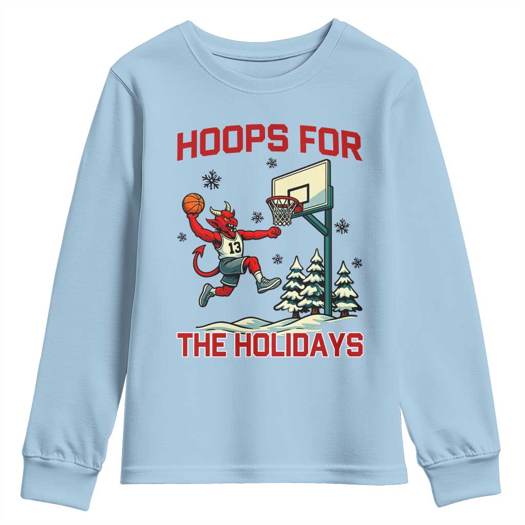 Funny Christmas Basketball Jersey Devil Youth Sweatshirt Hoops For The Holidays - Wonder Print Shop