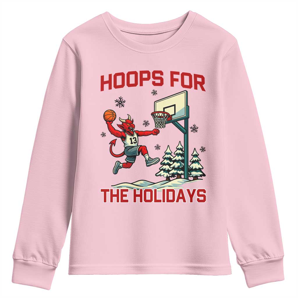 Funny Christmas Basketball Jersey Devil Youth Sweatshirt Hoops For The Holidays - Wonder Print Shop