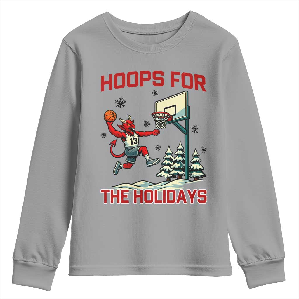 Funny Christmas Basketball Jersey Devil Youth Sweatshirt Hoops For The Holidays - Wonder Print Shop
