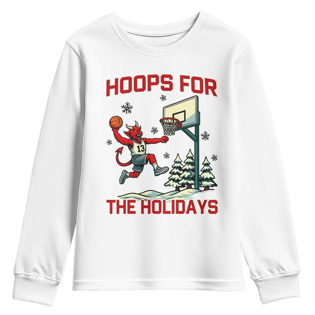 Funny Christmas Basketball Jersey Devil Youth Sweatshirt Hoops For The Holidays - Wonder Print Shop