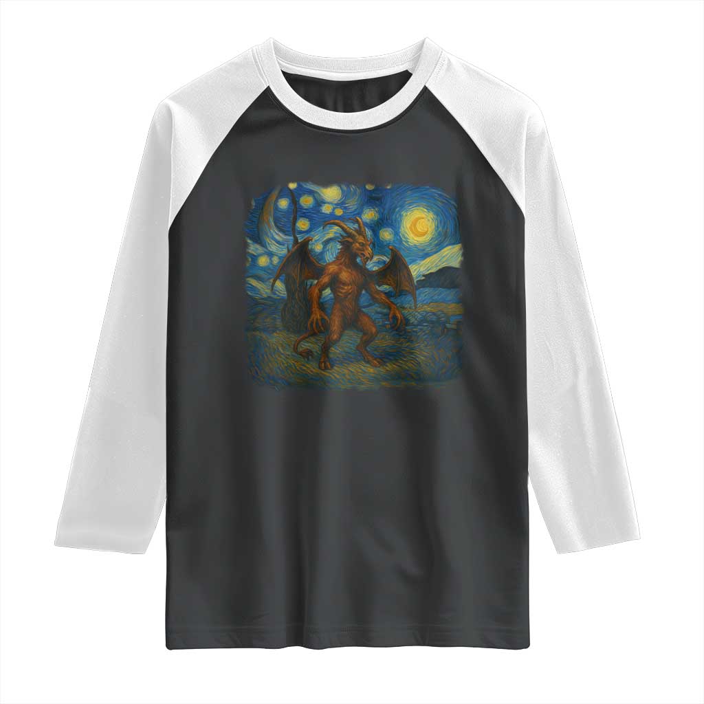 Jersey Devil Starry Night Raglan Shirt Van Gogh Cryptid Gift - Wonder Print Shop