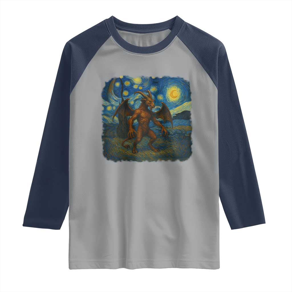 Jersey Devil Starry Night Raglan Shirt Van Gogh Cryptid Gift - Wonder Print Shop