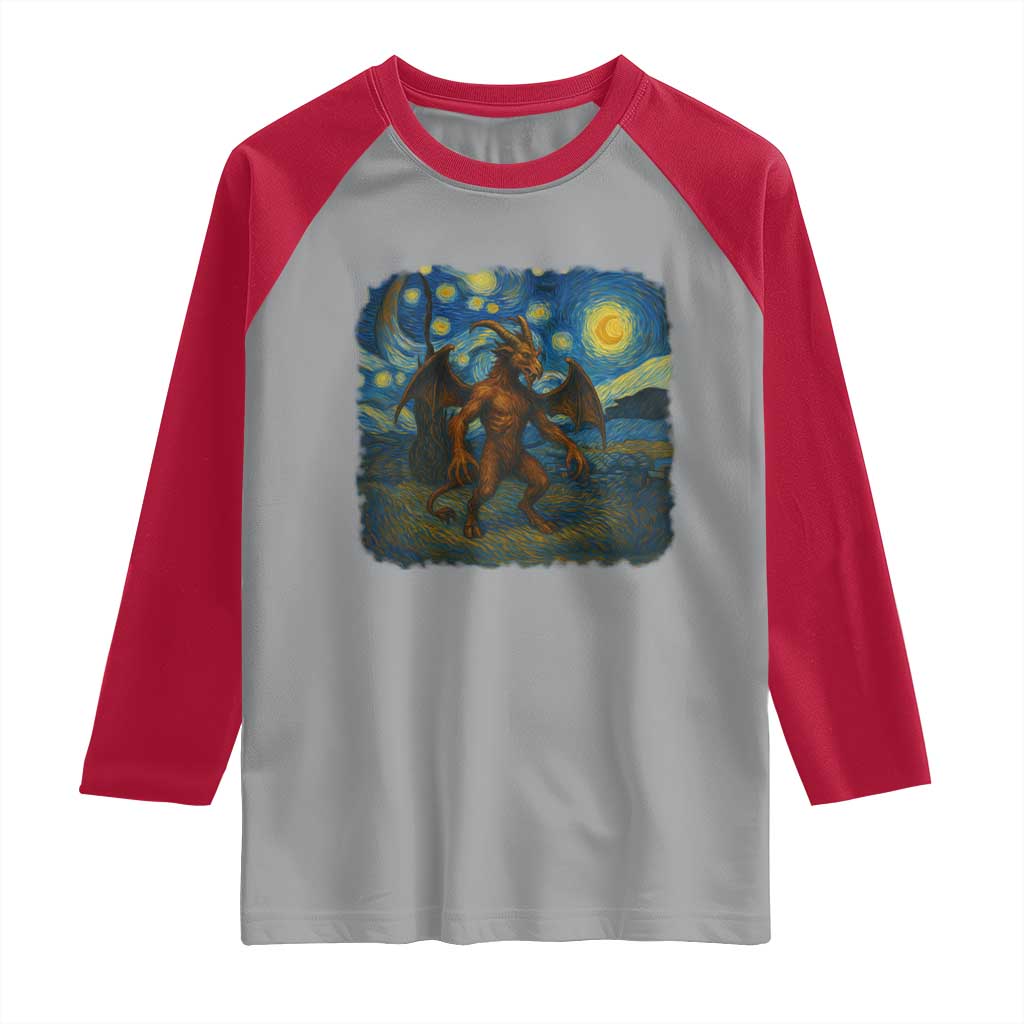 Jersey Devil Starry Night Raglan Shirt Van Gogh Cryptid Gift - Wonder Print Shop