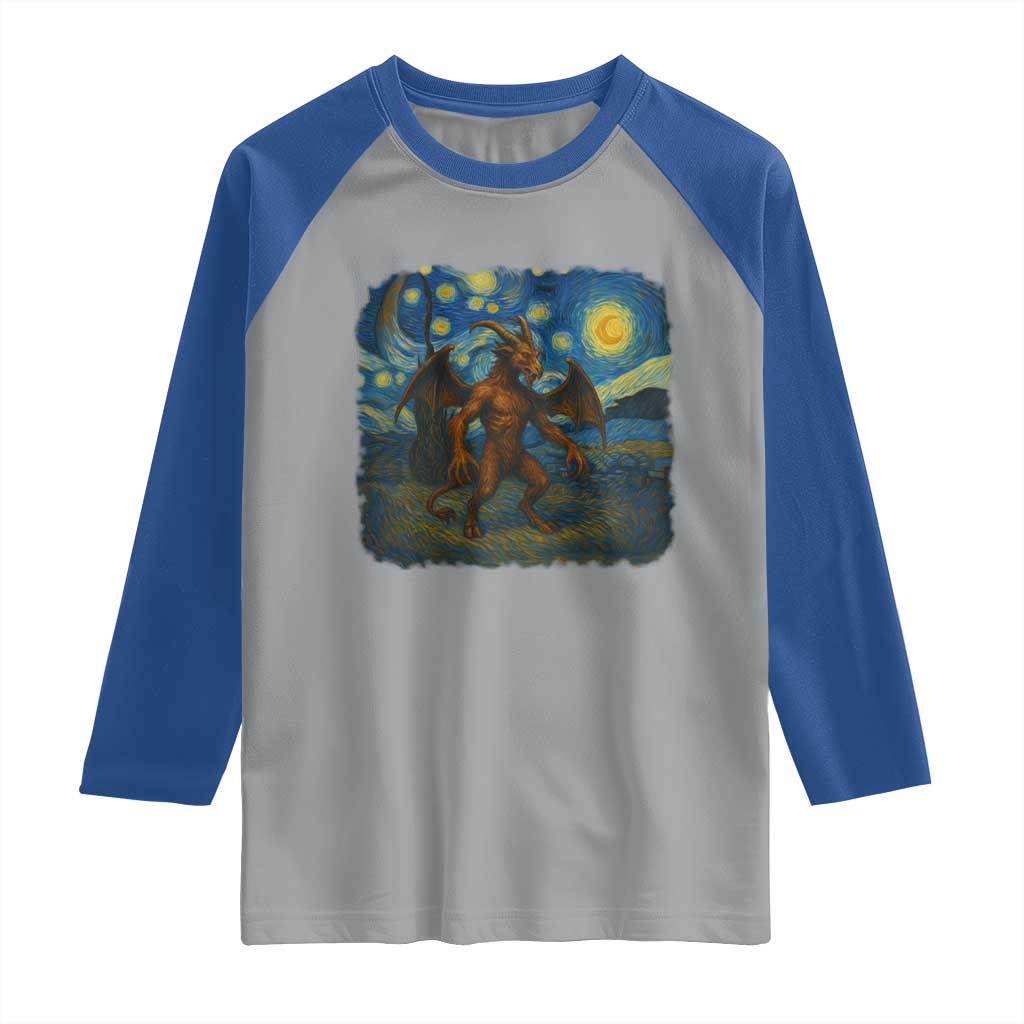 Jersey Devil Starry Night Raglan Shirt Van Gogh Cryptid Gift - Wonder Print Shop