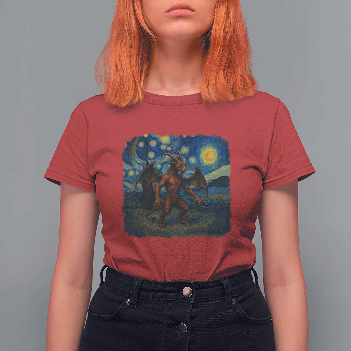 Jersey Devil Starry Night T Shirt For Women Van Gogh Cryptid Gift - Wonder Print Shop