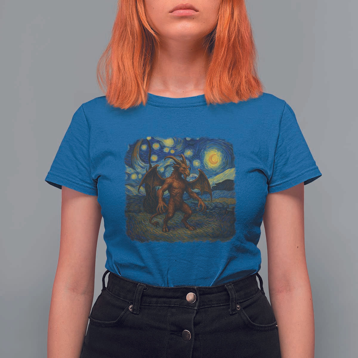 Jersey Devil Starry Night T Shirt For Women Van Gogh Cryptid Gift - Wonder Print Shop