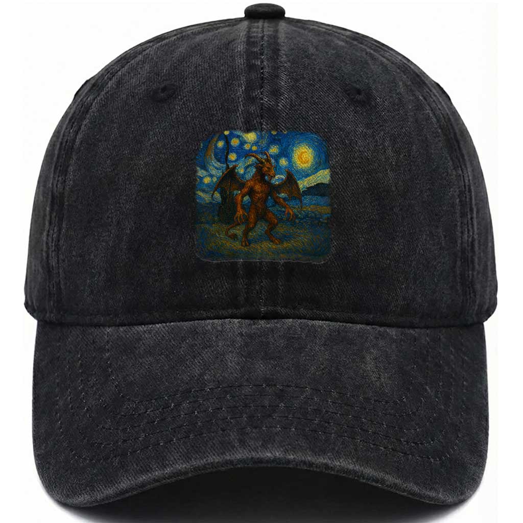 Jersey Devil Starry Night Washed Cotton Baseball Cap Van Gogh Cryptid Gift