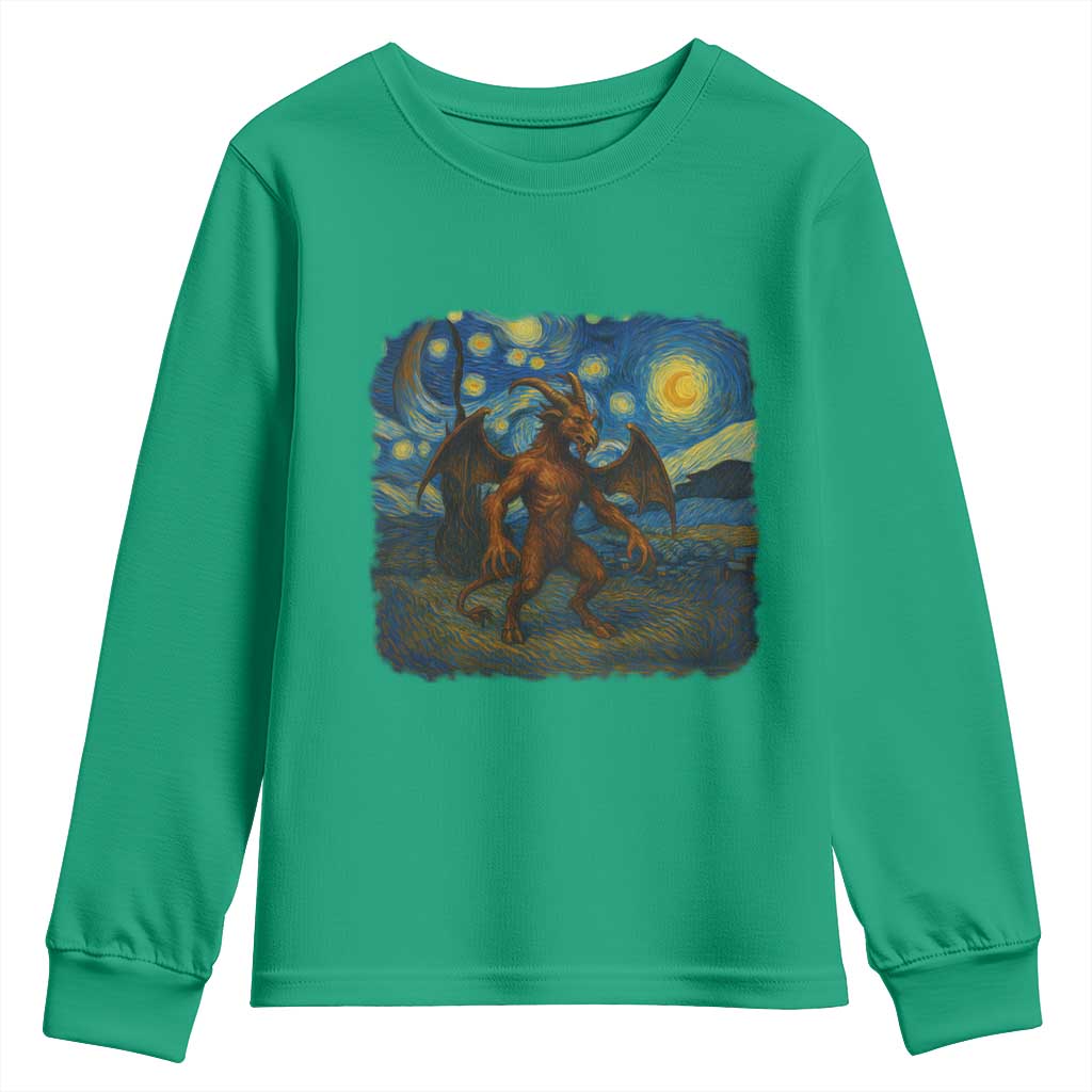 Jersey Devil Starry Night Youth Sweatshirt Van Gogh Cryptid Gift - Wonder Print Shop