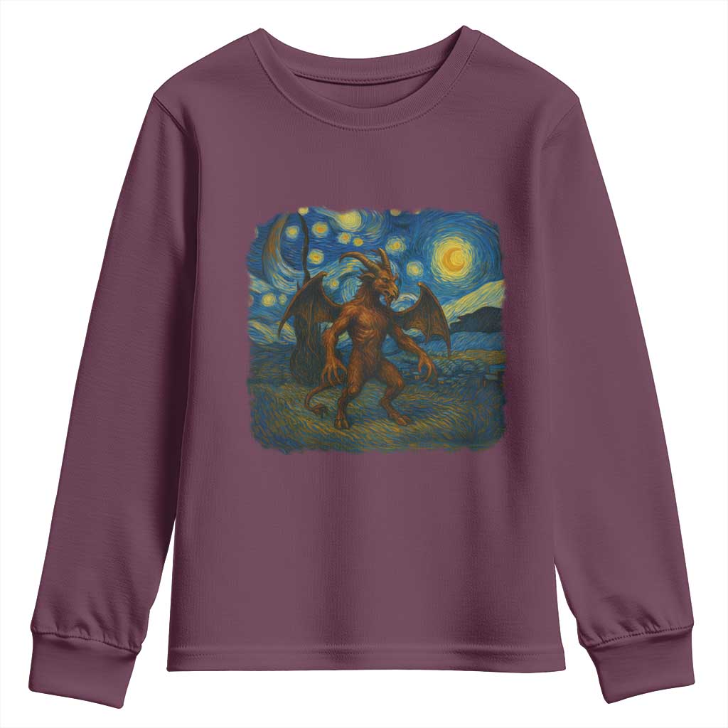 Jersey Devil Starry Night Youth Sweatshirt Van Gogh Cryptid Gift - Wonder Print Shop