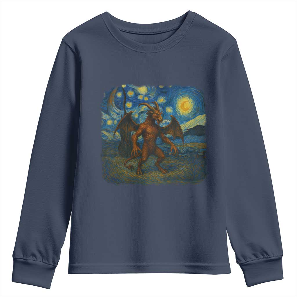 Jersey Devil Starry Night Youth Sweatshirt Van Gogh Cryptid Gift - Wonder Print Shop