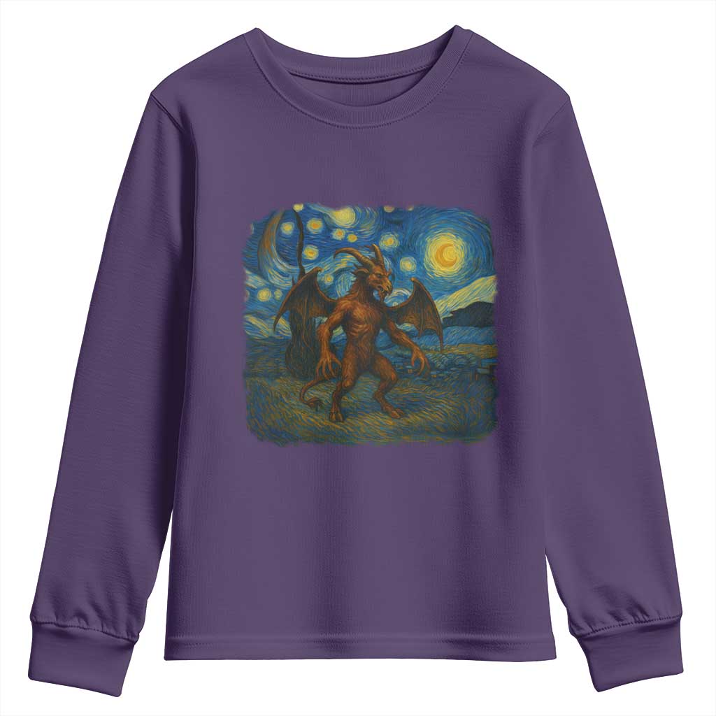 Jersey Devil Starry Night Youth Sweatshirt Van Gogh Cryptid Gift - Wonder Print Shop