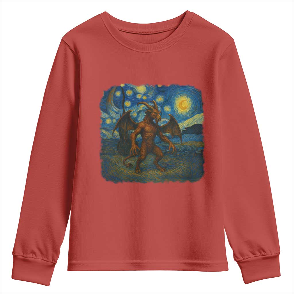 Jersey Devil Starry Night Youth Sweatshirt Van Gogh Cryptid Gift - Wonder Print Shop