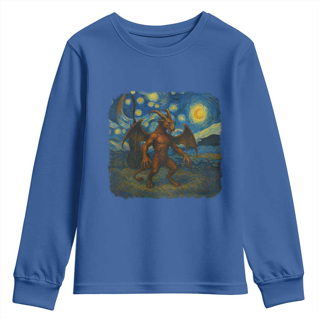 Jersey Devil Starry Night Youth Sweatshirt Van Gogh Cryptid Gift - Wonder Print Shop