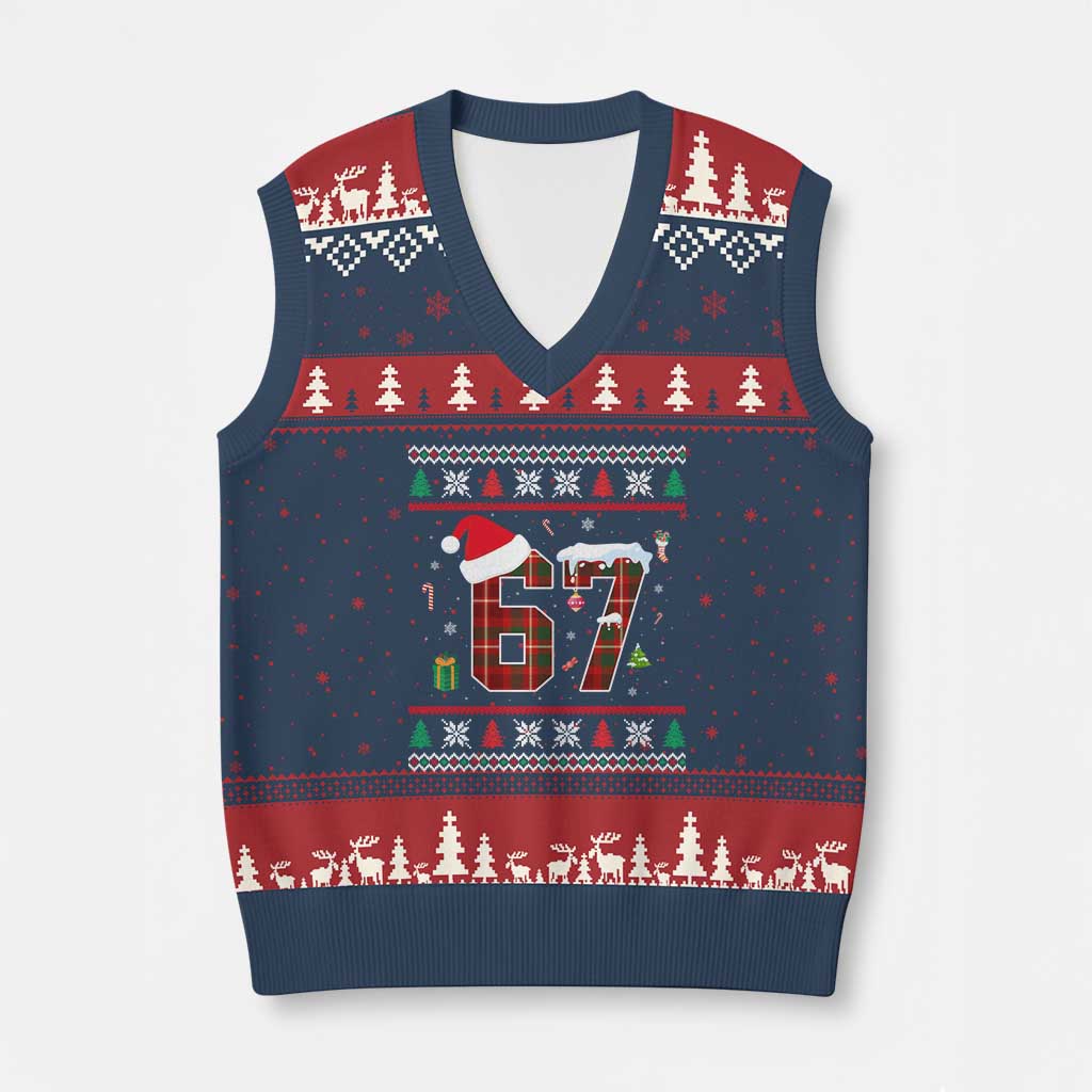 Funny Six Seven Meme Xmas Ugly Sweater V-Neck Knit Sweater Vest Trendy Tiktok Gift - Wonder Print Shop
