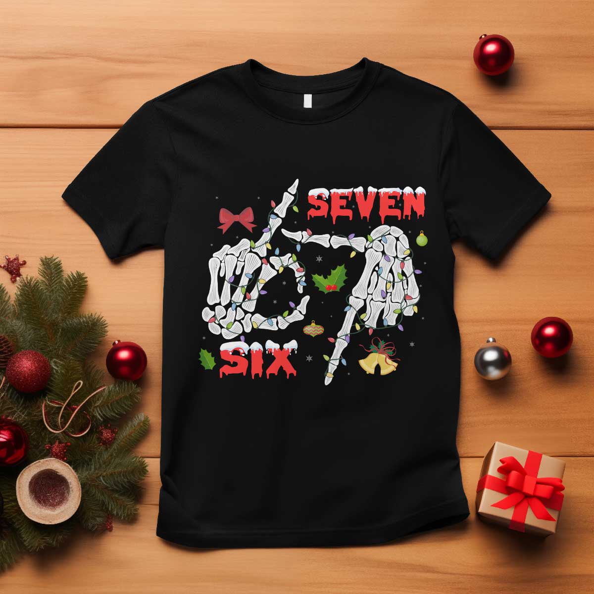 Six And Seven Meme Skeleton T Shirt Funny Trendy Christmas Party Gift - Wonder Print Shop
