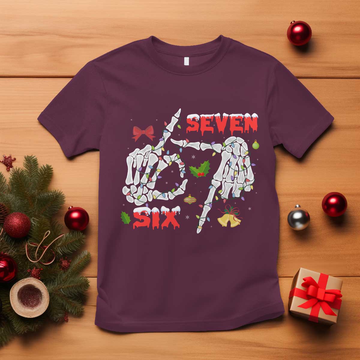 Six And Seven Meme Skeleton T Shirt Funny Trendy Christmas Party Gift - Wonder Print Shop