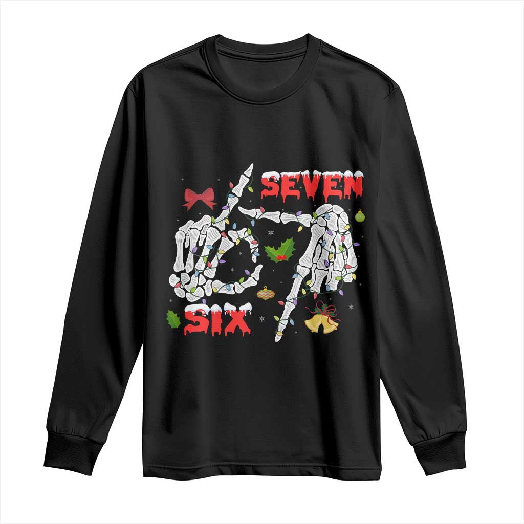Six And Seven Meme Skeleton Long Sleeve Shirt Funny Trendy Christmas Party Gift - Wonder Print Shop