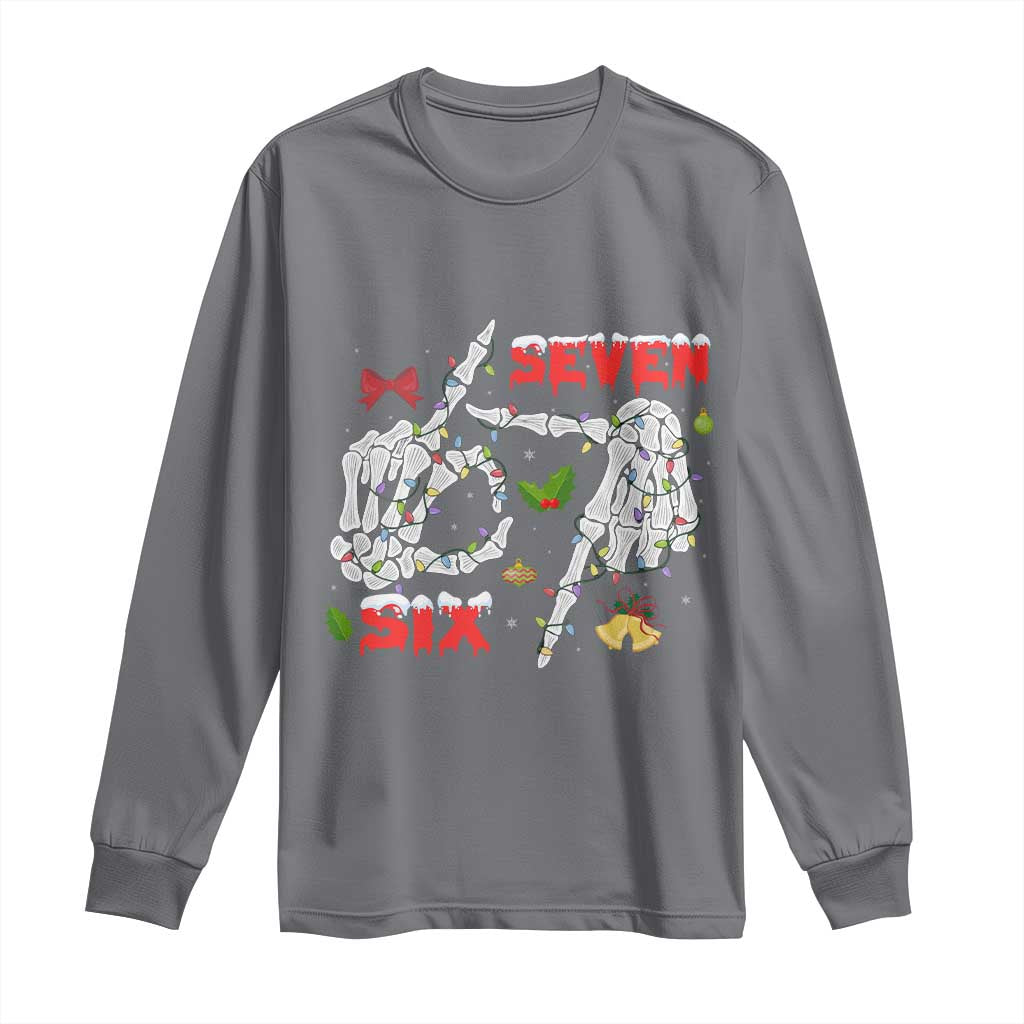 Six And Seven Meme Skeleton Long Sleeve Shirt Funny Trendy Christmas Party Gift - Wonder Print Shop