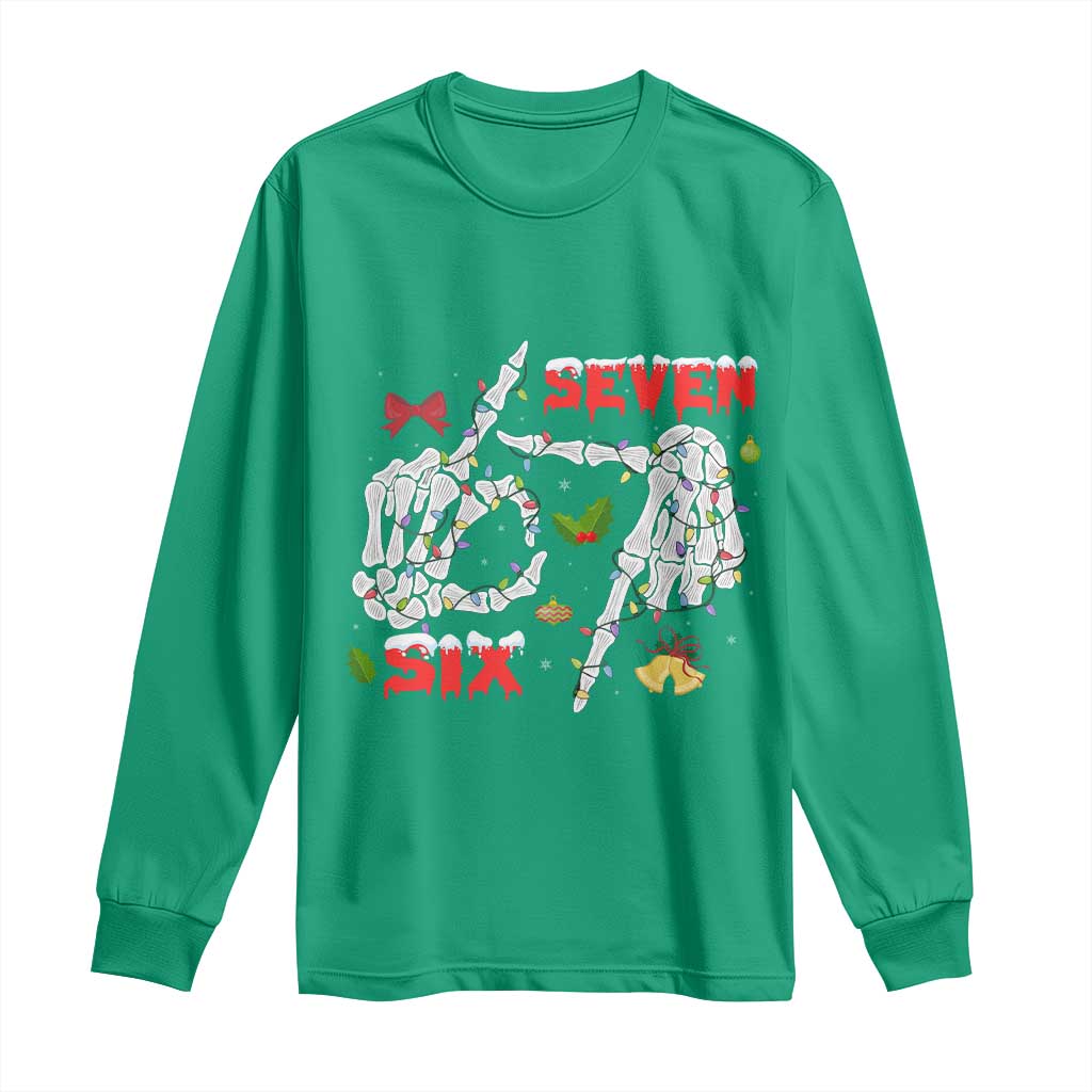 Six And Seven Meme Skeleton Long Sleeve Shirt Funny Trendy Christmas Party Gift - Wonder Print Shop