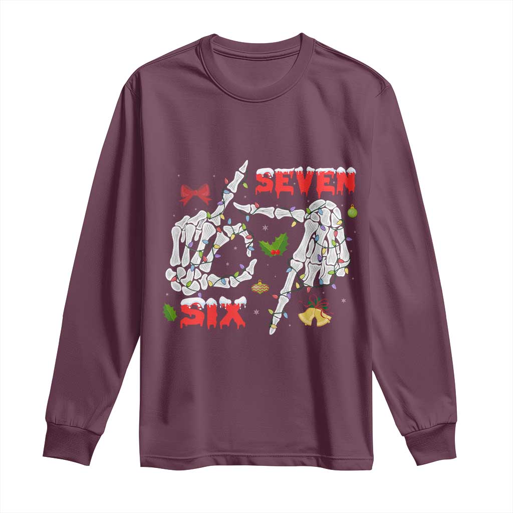 Six And Seven Meme Skeleton Long Sleeve Shirt Funny Trendy Christmas Party Gift - Wonder Print Shop