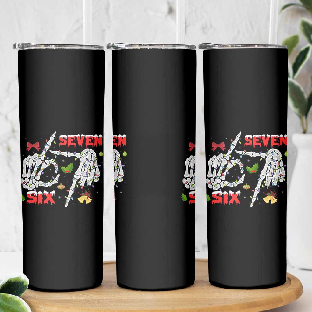 Six And Seven Meme Skeleton Skinny Tumbler Funny Trendy Christmas Party Gift - Wonder Print Shop