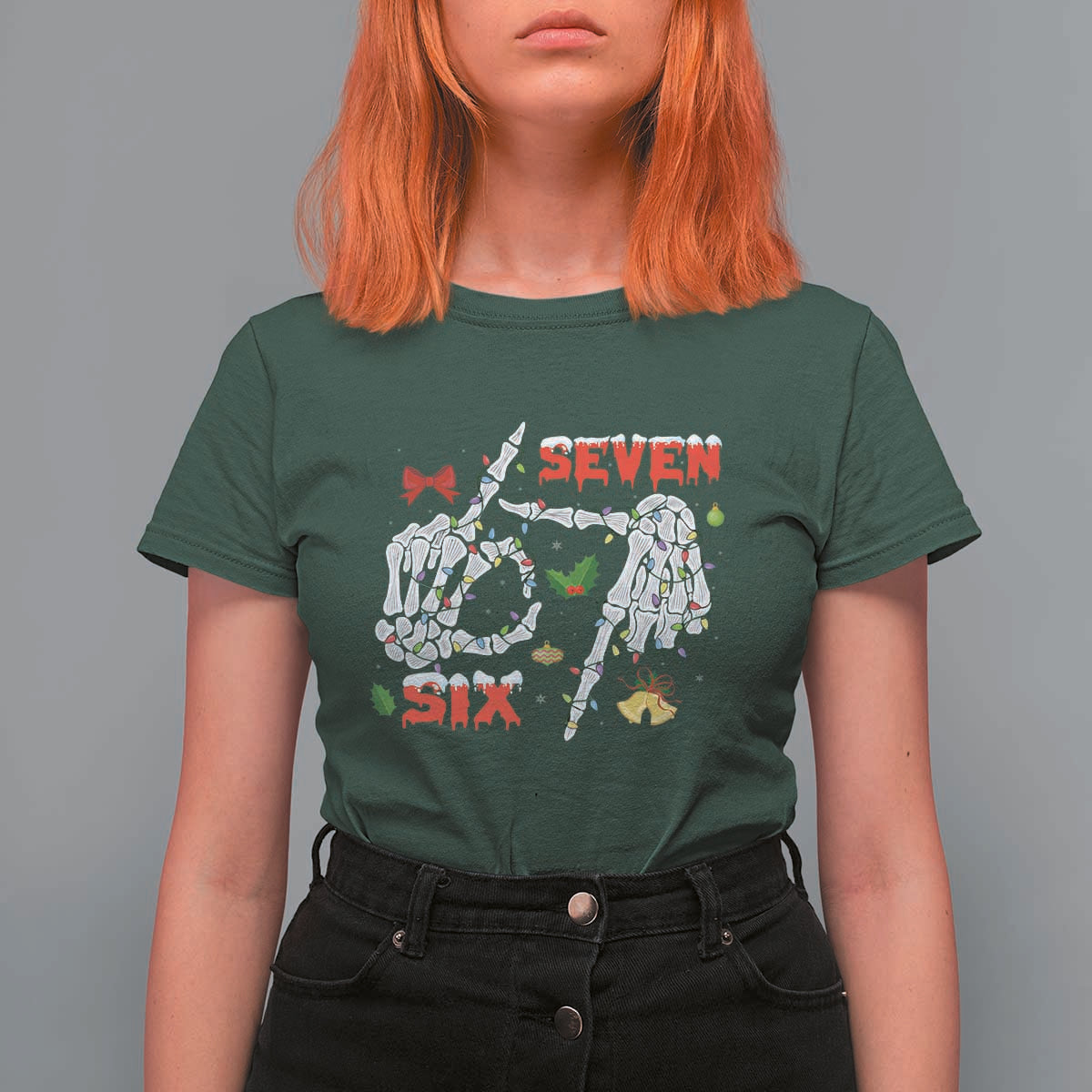 Six And Seven Meme Skeleton T Shirt For Women Funny Trendy Christmas Party Gift - Wonder Print Shop