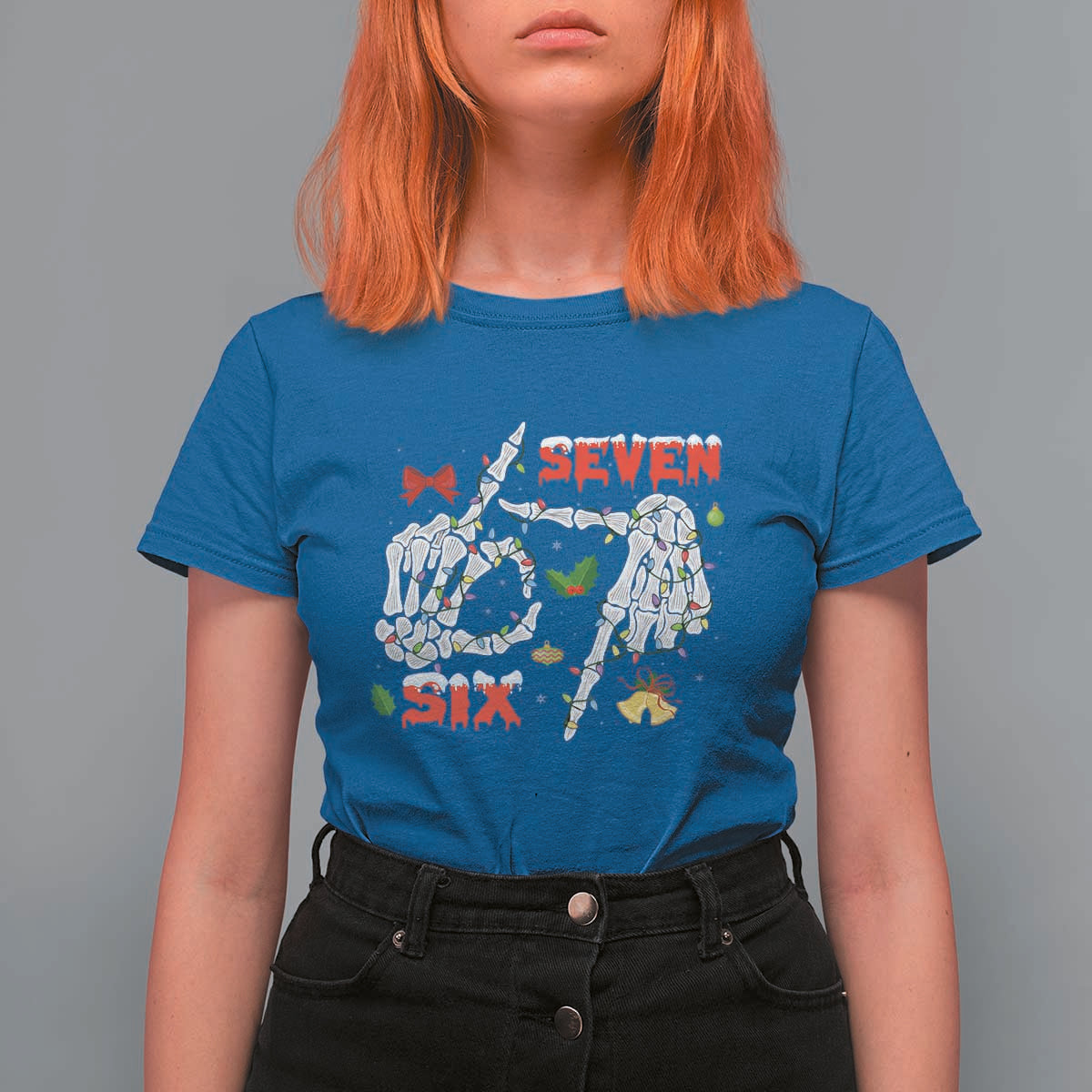 Six And Seven Meme Skeleton T Shirt For Women Funny Trendy Christmas Party Gift - Wonder Print Shop