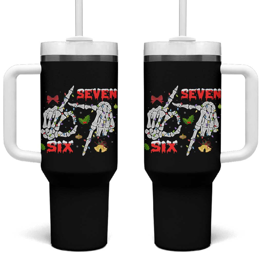Six And Seven Meme Skeleton Tumbler With Handle Funny Trendy Christmas Party Gift - Wonder Print Shop