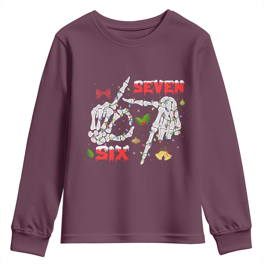 Six And Seven Meme Skeleton Youth Sweatshirt Funny Trendy Christmas Party Gift - Wonder Print Shop