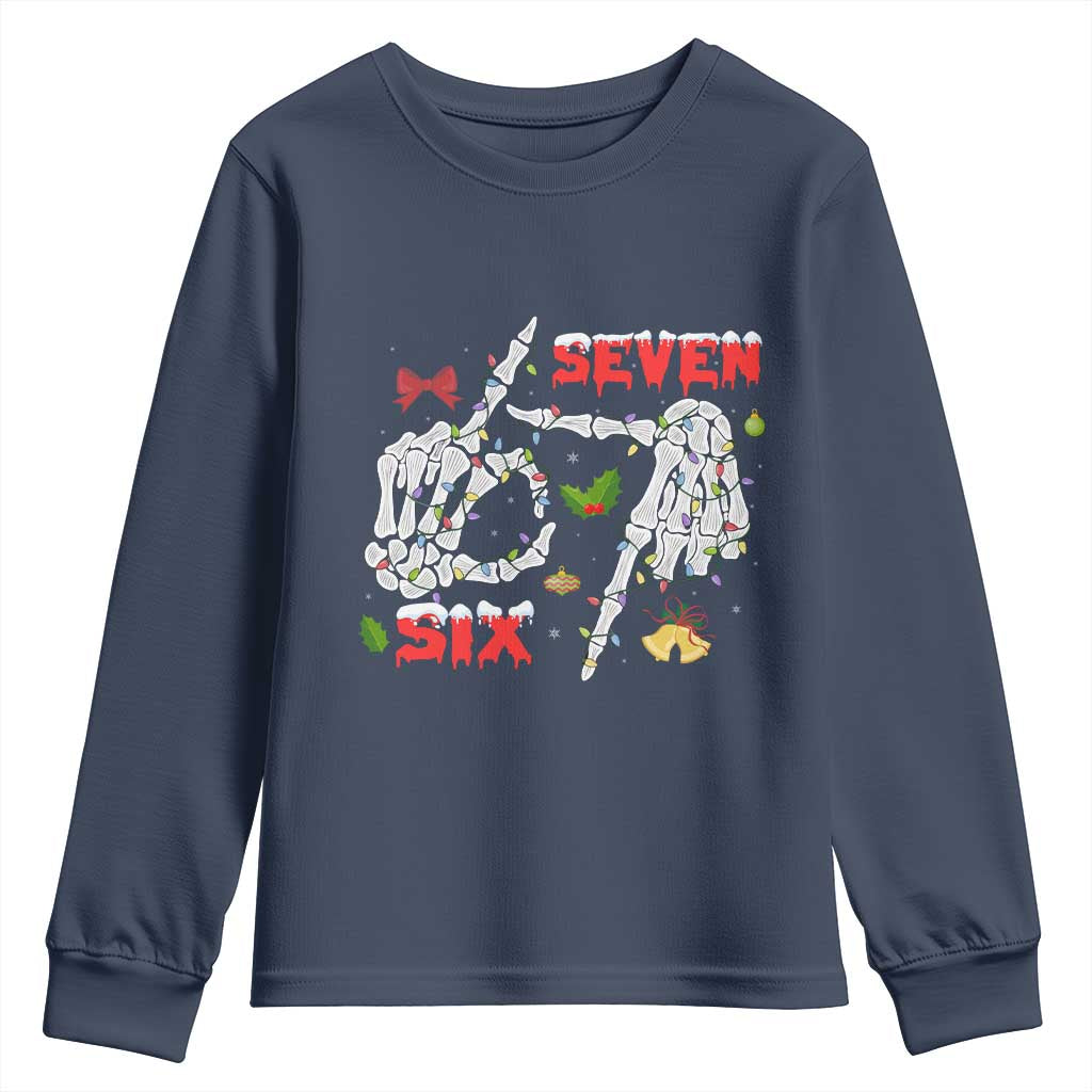Six And Seven Meme Skeleton Youth Sweatshirt Funny Trendy Christmas Party Gift - Wonder Print Shop