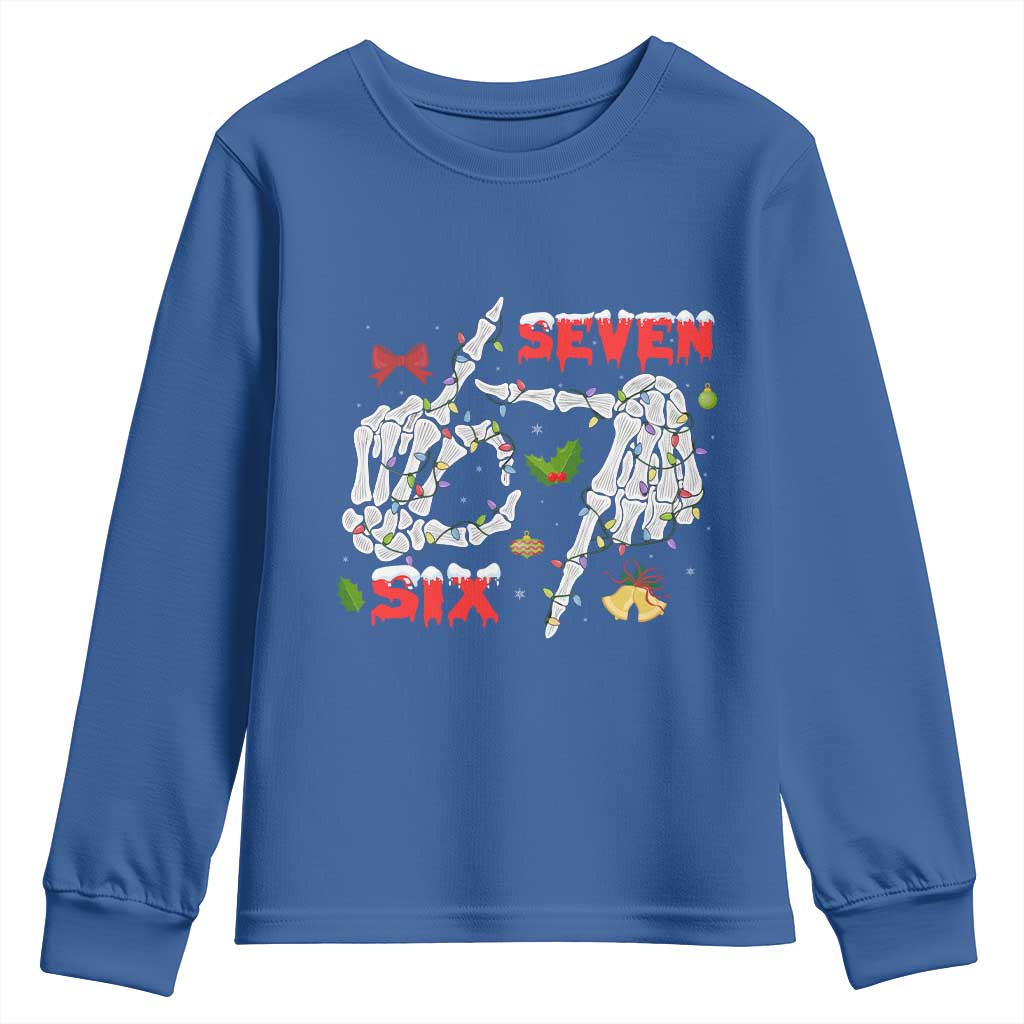 Six And Seven Meme Skeleton Youth Sweatshirt Funny Trendy Christmas Party Gift - Wonder Print Shop