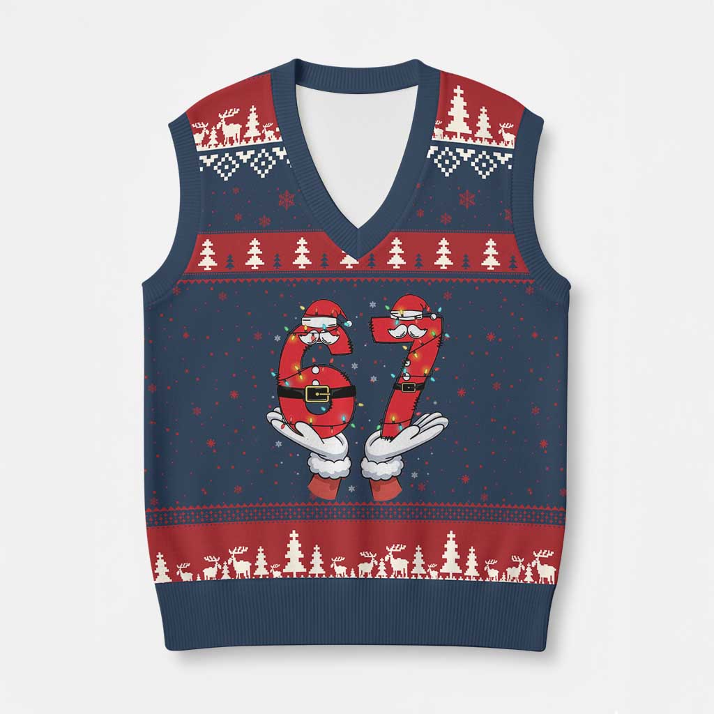 Funny 67 Meme V-Neck Knit Sweater Vest Funny Xmas Party Holiday Gift - Wonder Print Shop