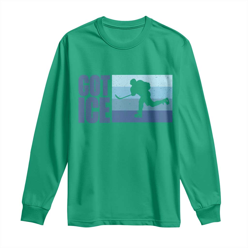 Got Ice Long Sleeve Shirt Ocean Blue Retro Ice Hockey Sport Lover Gift - Wonder Print Shop